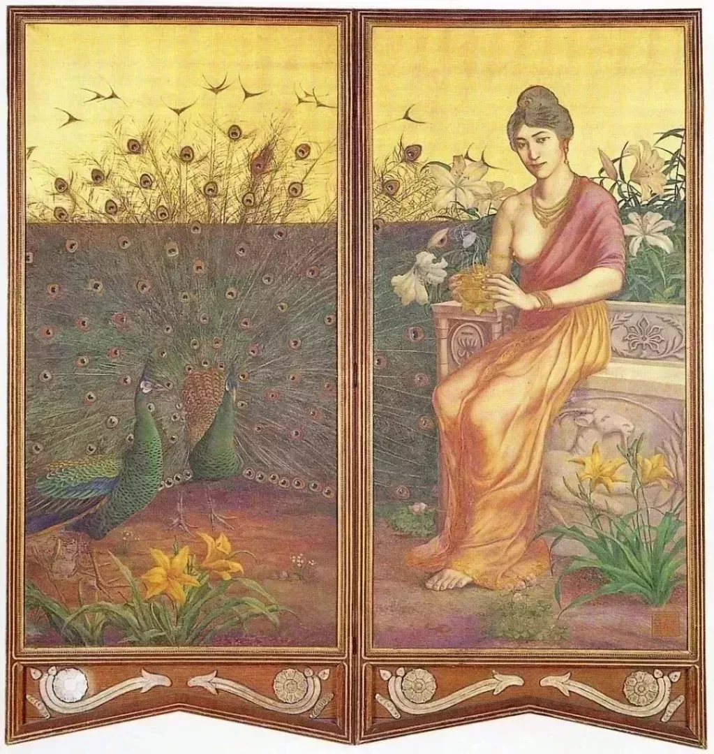 《孔雀與印度婦人》,1907年。橋口五葉