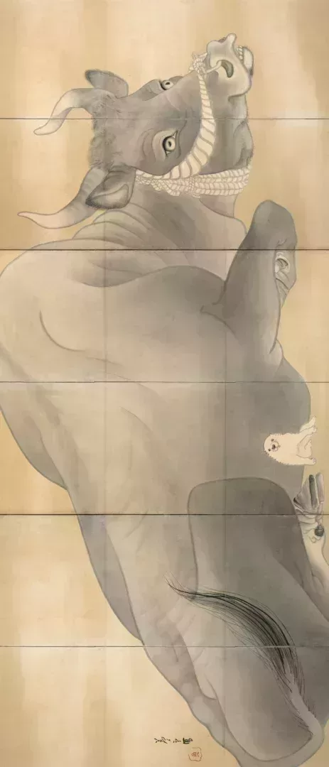 《 白象黑牛屏風圖》,長澤蘆雪。紙本墨畫美國Joe D. Price藏品