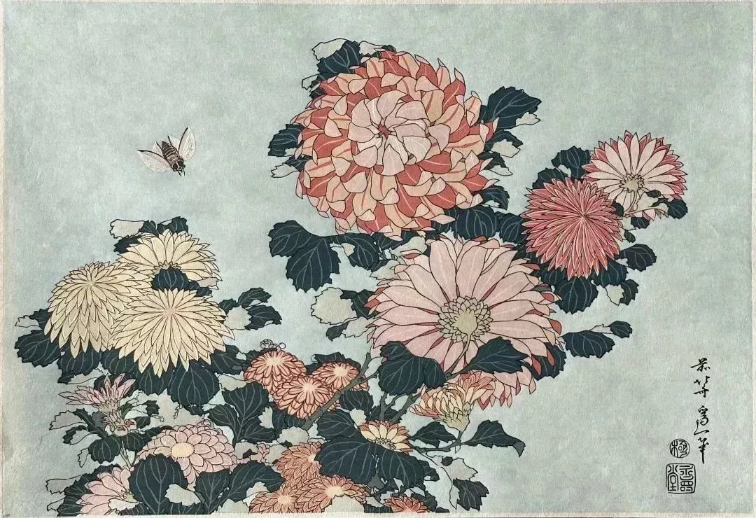 《菊花與牛虻》,葛飾北齋