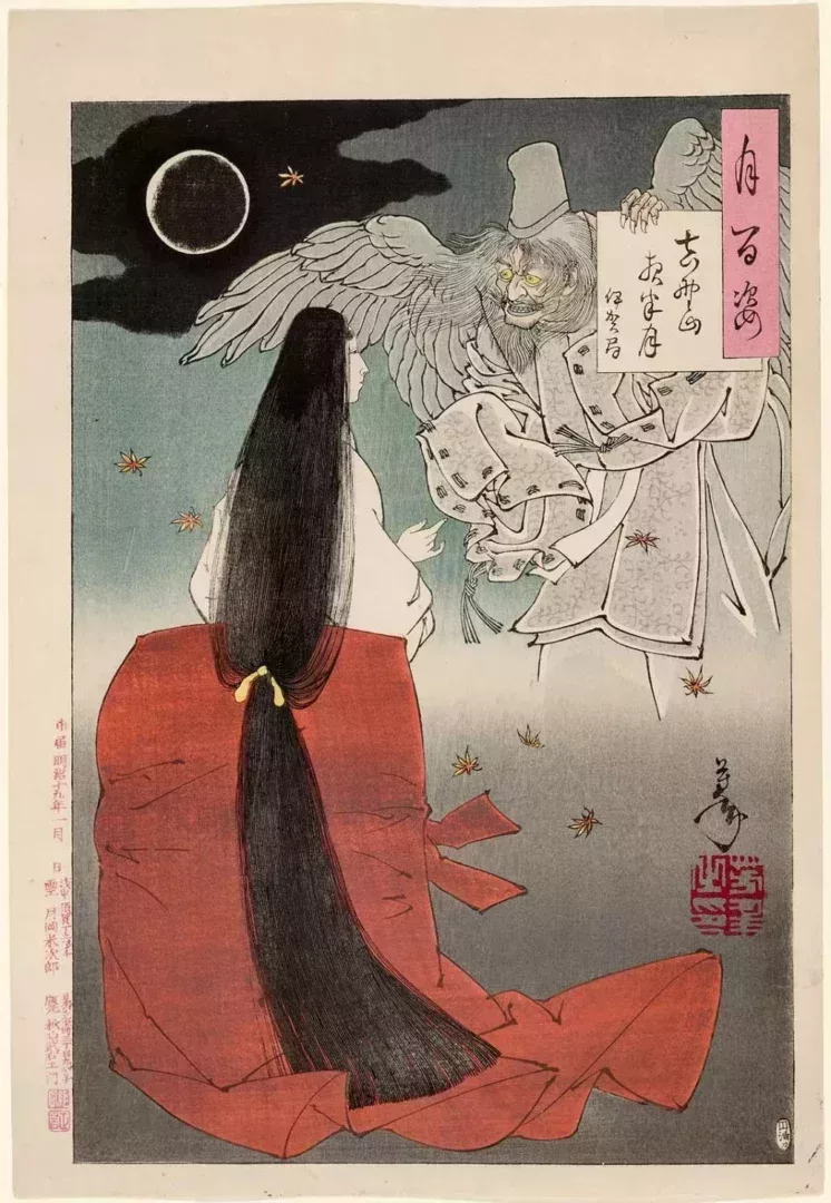 月岡芳年《月百姿》之“吉野山夜半月”