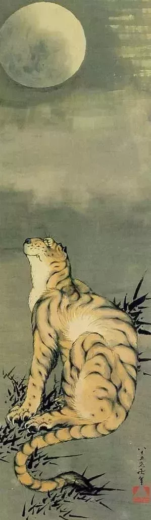 猛虎望月圖,天保15年(1844),北齋84歲作品