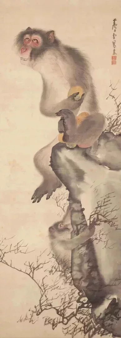 《猿猴弄柿圖》,長澤蘆雪。絹本設色個人藏