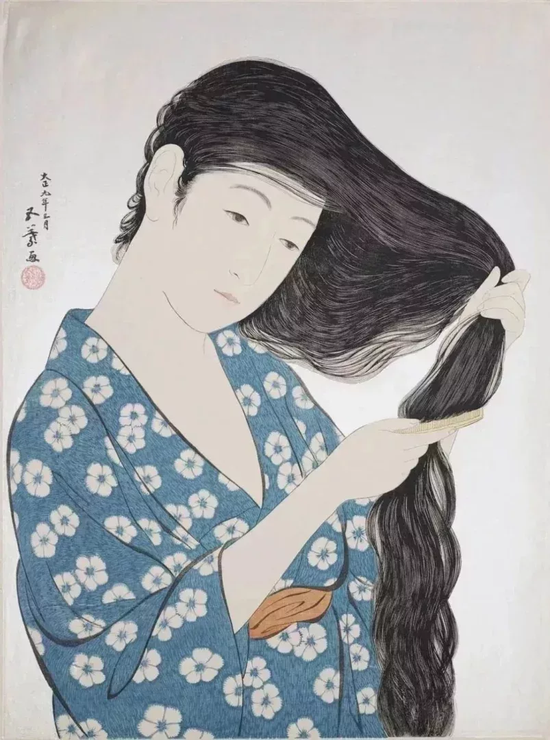 《大正的女人》之《梳頭髮的女人》,1920年3月。橋口五葉