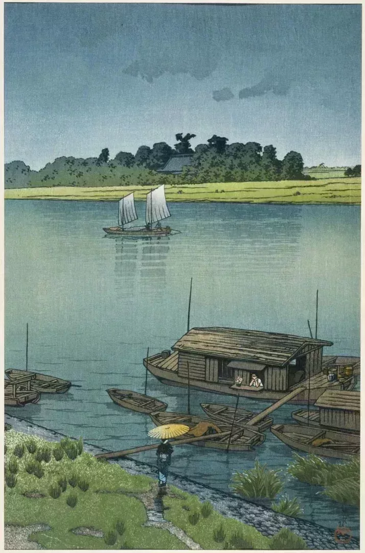 《荒川五月雨》川瀨巴水