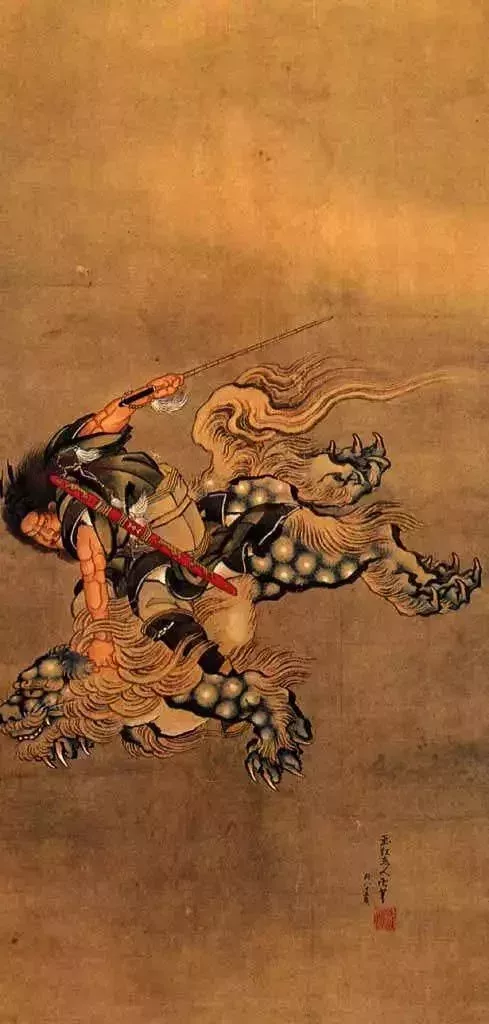 鍾馗騎獅圖,天保15年(1844),北齋84歲作品