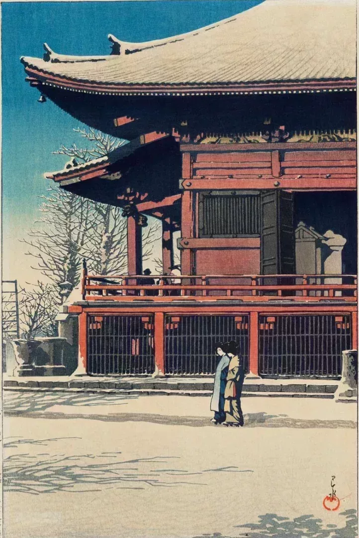 《東京二十景》系列之《淺草觀音之雪晴》川瀨巴水