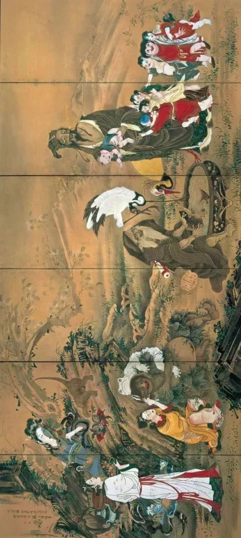 《羣仙屏風圖》,曾我蕭白。紙本着色,六曲一雙日本文化廳藏