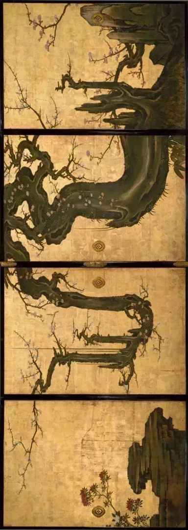 屏風圖《老梅圖襖》,狩野山雪紐約大都會藝術博物館藏