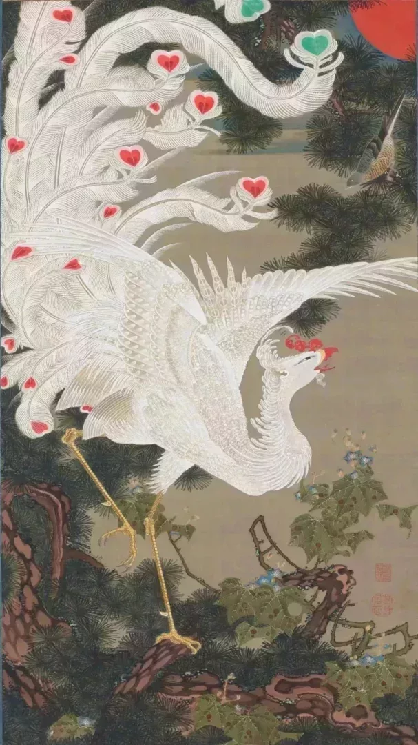 《老松白鳳圖》,《動植彩繪》系列之一 。伊藤若衝日本宮內廳藏