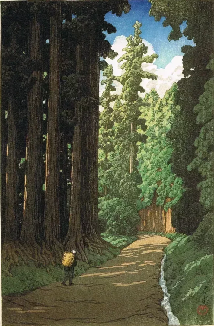 “日光街道”,川瀨巴水(1883~1957)名作,版畫