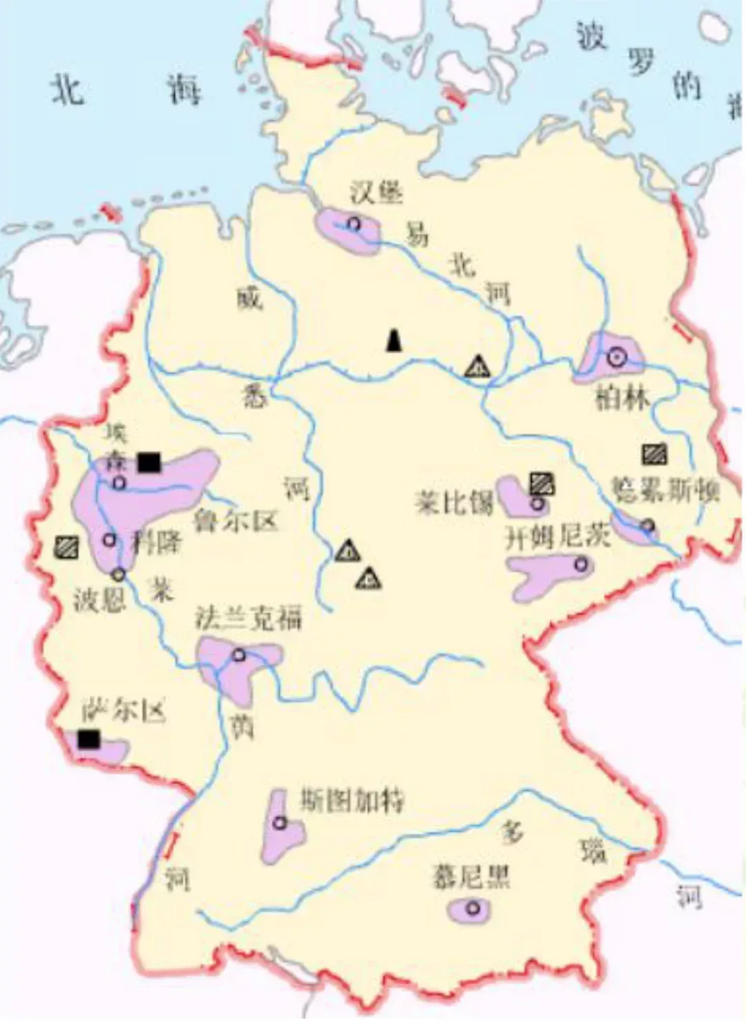 ◇ 圖爲德國煤炭資源分佈,其中魯爾區的煤炭資源佔到全國的四分之三
