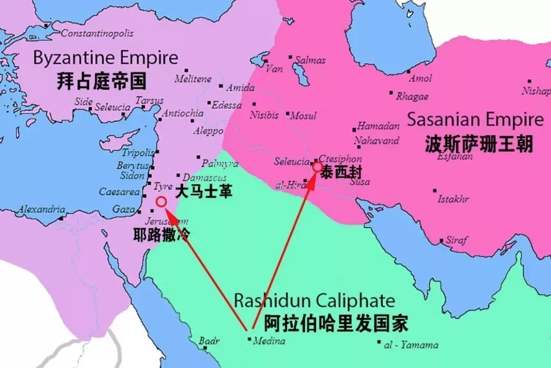 ◇ 圖爲崛起的伊斯蘭教軍隊一舉擊敗拜占庭帝國和薩珊波斯