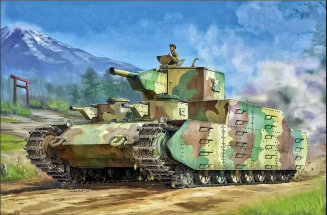 ▲二戰期間日本陸軍也曾經計劃研製超重型坦克,例如圖中的150噸O-I超重型坦克,搭載150毫米榴彈炮作爲主武器